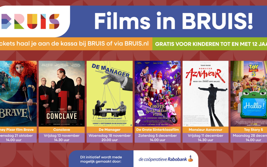 Kinderfilms bij BRUIS gratis voor kinderen t/m 12 jaar